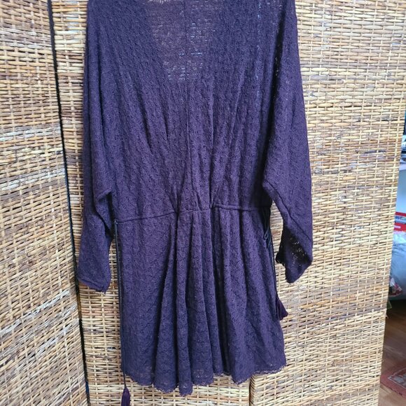 Free People Dress Dark Brown 2 Layer SZ M Dolman Sleeve Drawstring Tassels Urban - Picture 9 of 11